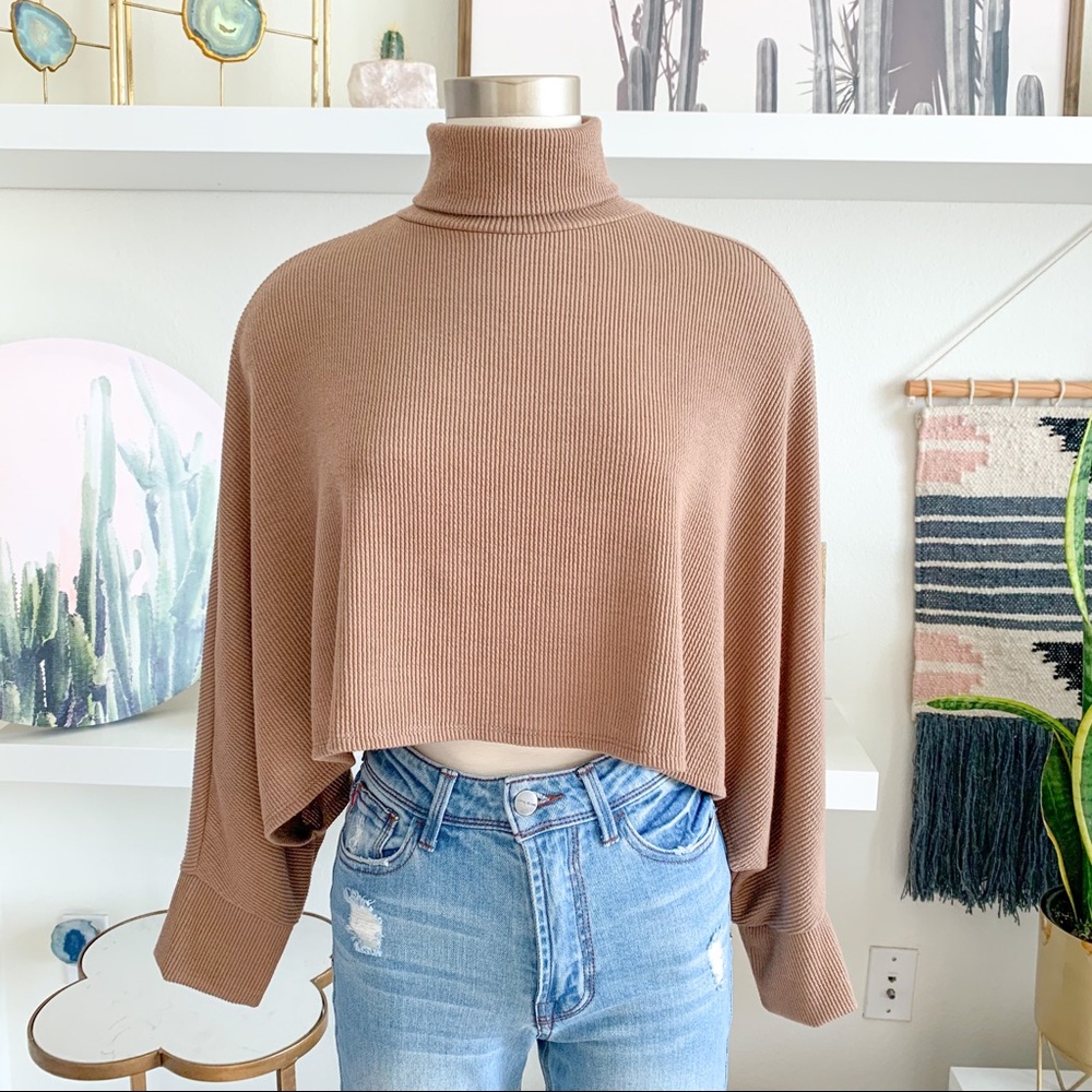 Neutral Turtleneck Crop Top
